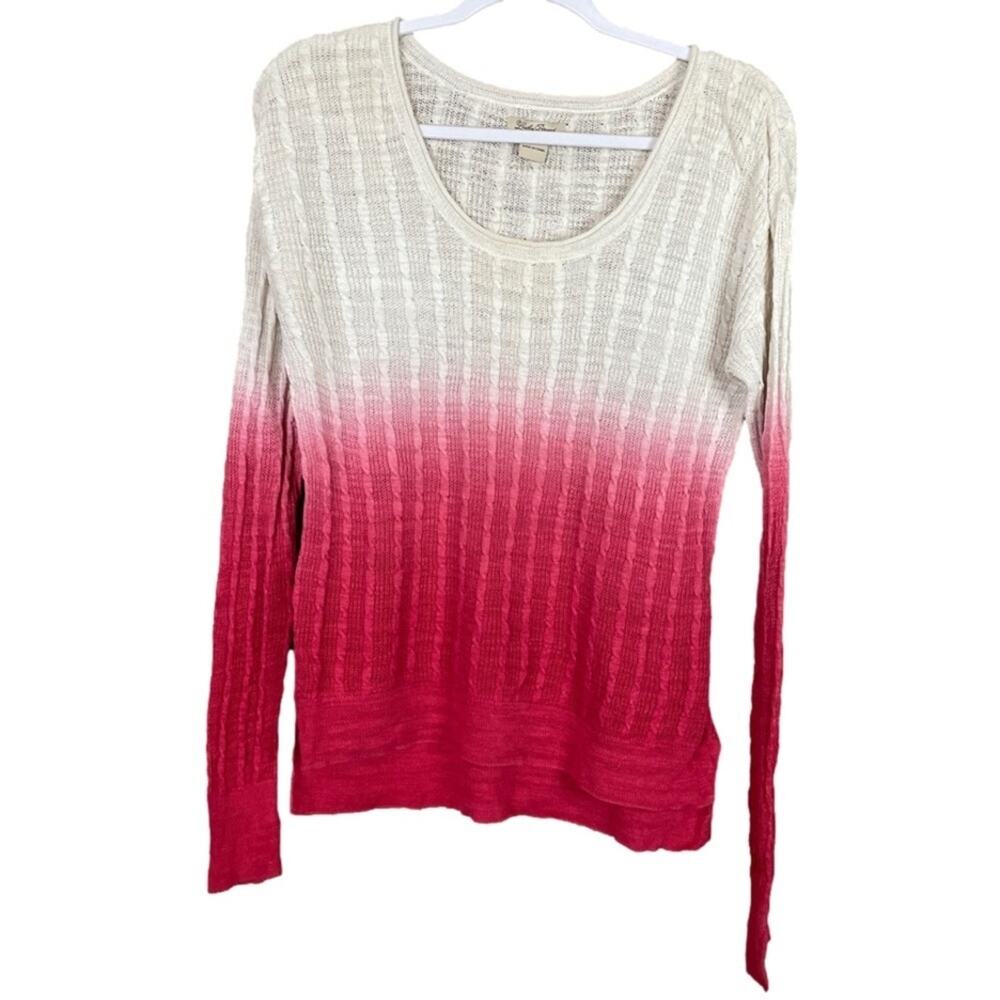 Lucky Brand Ivory Pink Ombre Loose Knit Sweater Top SZ Medium